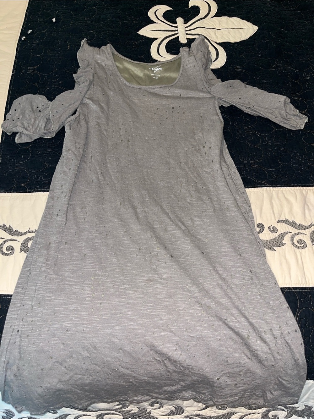 Alya Light Grey Green Cold-Shoulder Eyelet Midi Dress